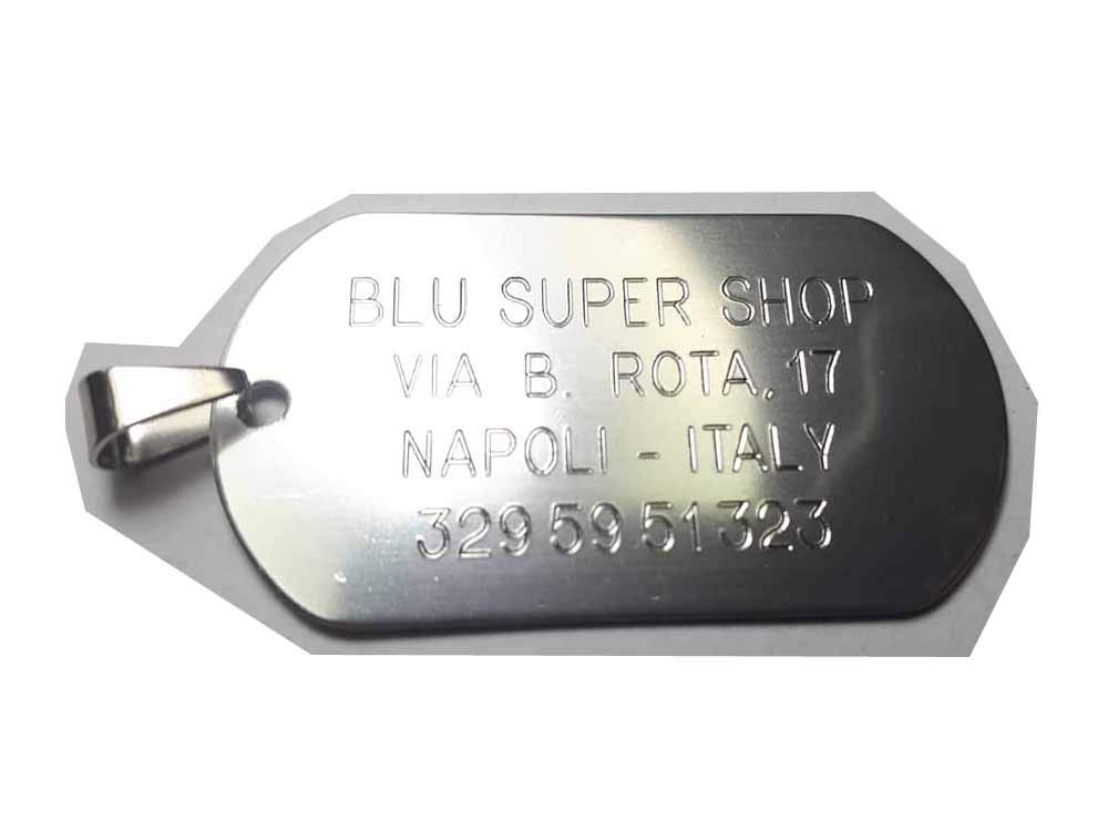 Ciondolo Targa Militare 52x38 mm oriz con Incisione su 4 righi Personalizzato Personalizzabile Gruppo sanguigno, patologia Nome Cognome Love Amore Nascita o Altro,+ Un Portachiavi CORNI