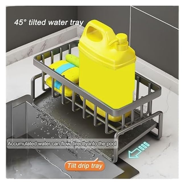 Kitchen Sink Drying Rack with Detachable Towel Holder, Self-Draining Tray, and Utensil Organizer, Rust-Resistant Carbon Steel for Sponge, Soap, and Dish Storage (Fits Most Kitchen & Bathroom Sinks)