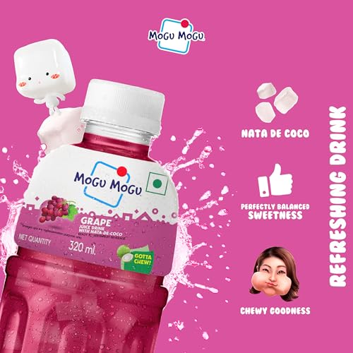 Image of Mogu Mogu Grape Juice Drink with Nata de Coco Jelly 320ml| Refreshing Tropical Thai-Made Sip & Chew Beverage