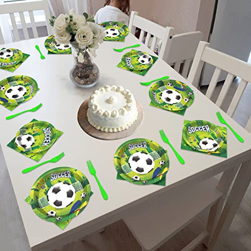 96 Pieces Soccer Party Tableware Football Goal Themed Birthday Party Table Decorations Soccer Disposable Dinnerware Paper Plates Napkins Forks For 24 Guests Boys Birthday Baby Shower Party Supplies #TOP6