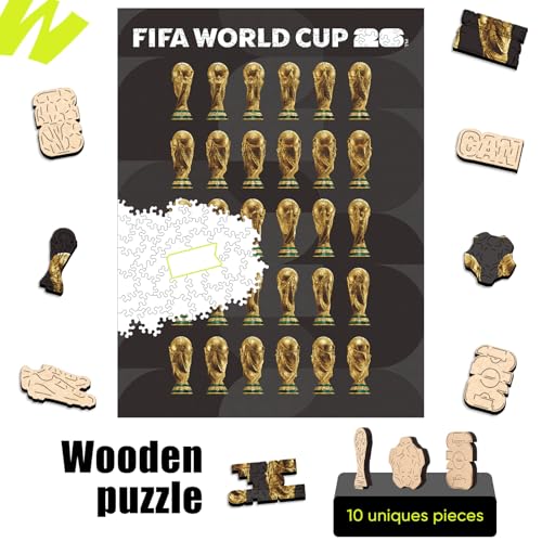 Image of FIFA World Cup 2026 Wooden Jigsaw-Puzzle,Gift for Soccer Fan-360 Trophy | Official Licensed,5MM Thick Soccer puzzles,Long-Lasting Display sports memorabilia collector,300 Pieces Irregular Shape