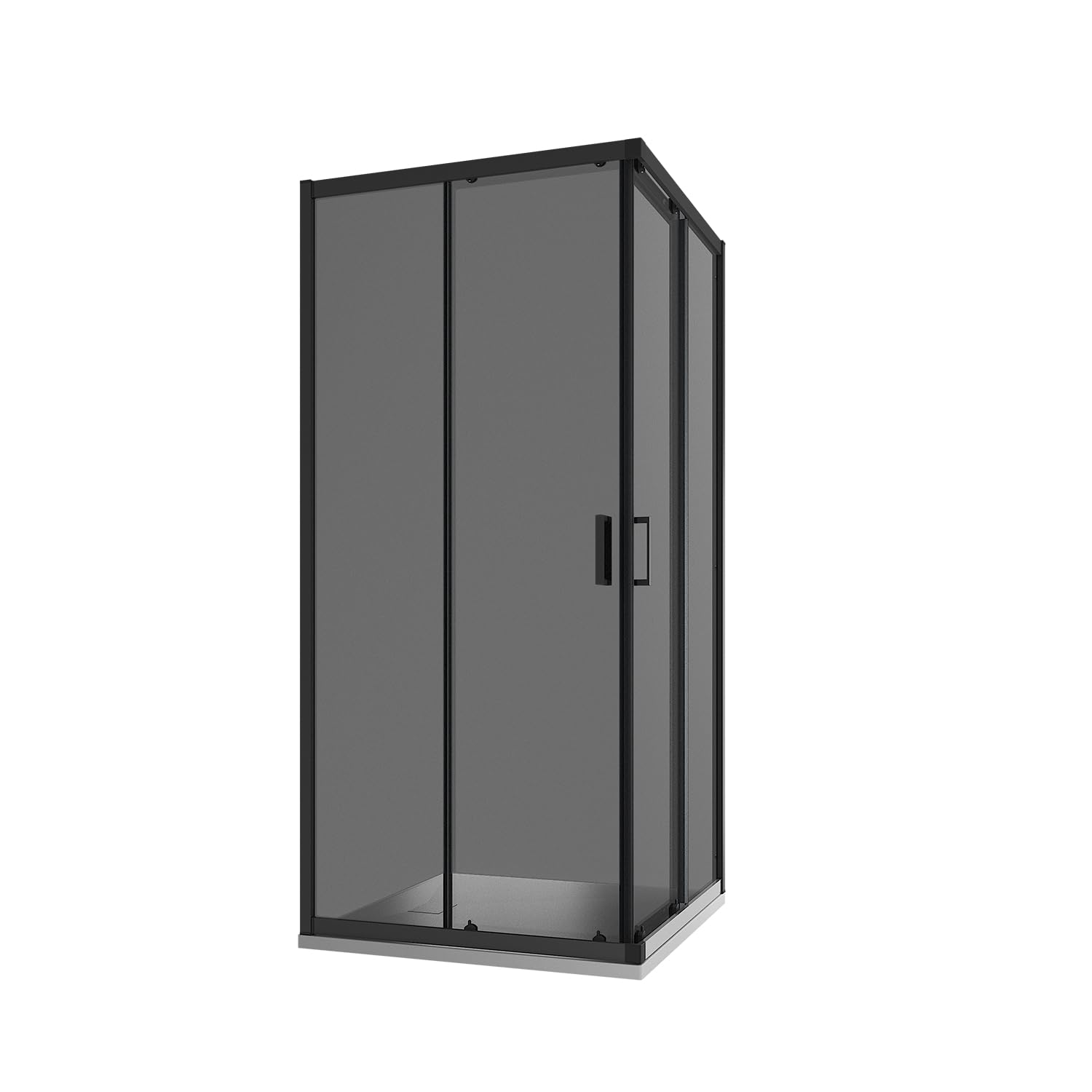 Box Doccia Angolare Due Ante Scorrevoli Cristallo Temperato 6mm Profili Squadrati Nero Opaco Altezza 185 cm - Tonga (Vetro Fumè, 80x80)