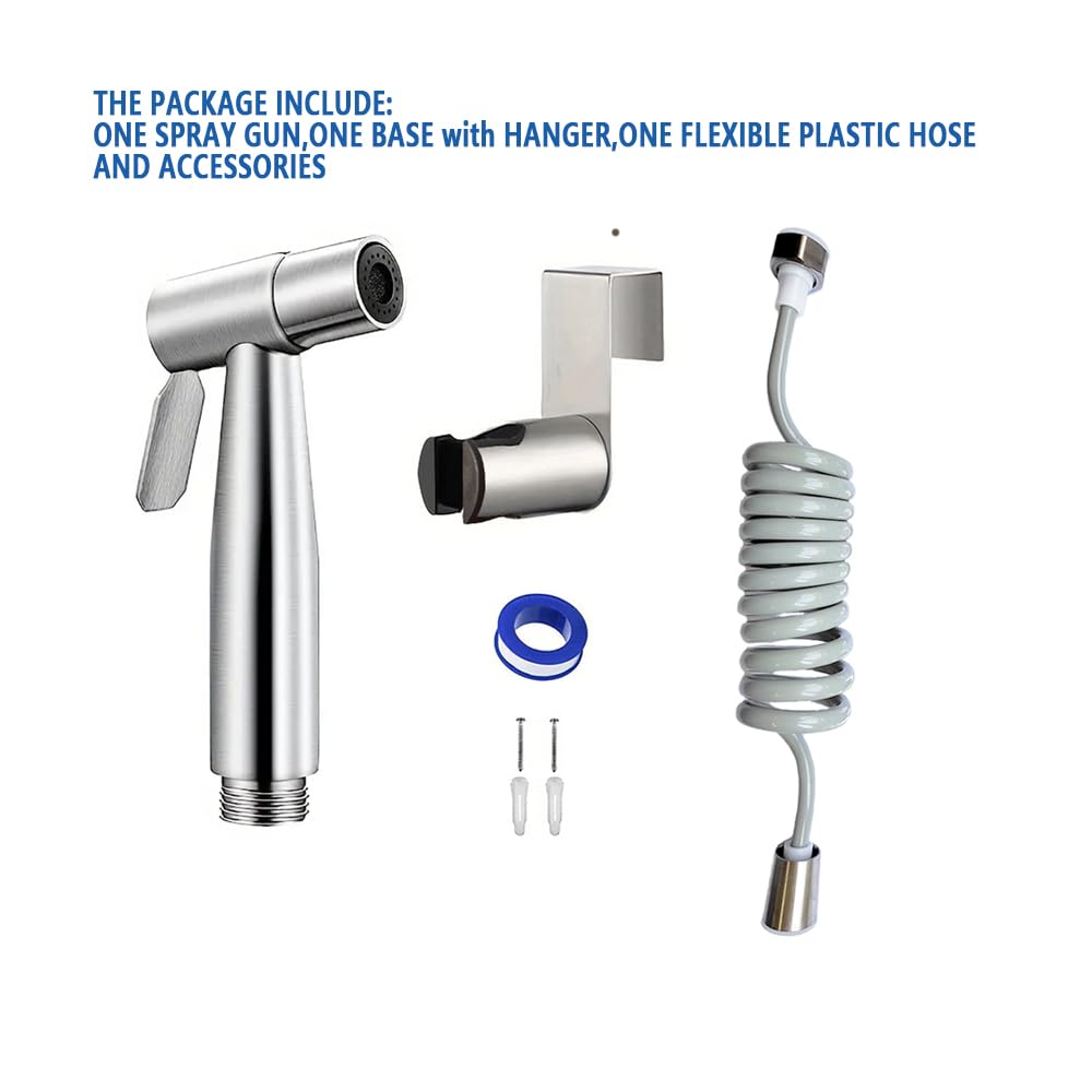 Toilet Bidet Sprayer Hose Kit with Hanger Spray Bidet Attachment Water Pressure Control Adjustable Stainless Steel Diaper Bidet — view 2