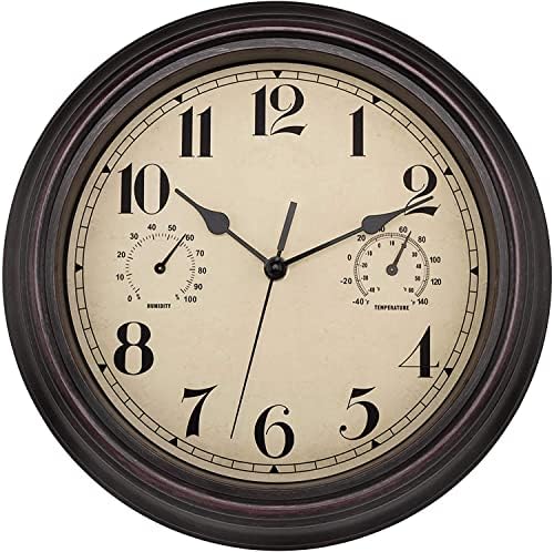 Wetterfeste Wanduhr Mit Temperatur - Vintage Bronze Für Garten & Terrasse