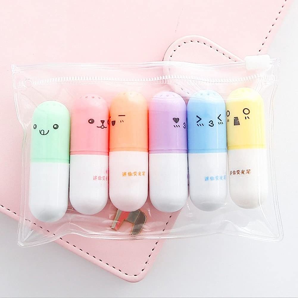 6 bonitos mini marcadores de cara sonriente con bonitos dibujos animados para pintar lápices Kawaii, artículos de papelería, escuela, suministros de oficina, duraderos y prácticos, diseño atractivo