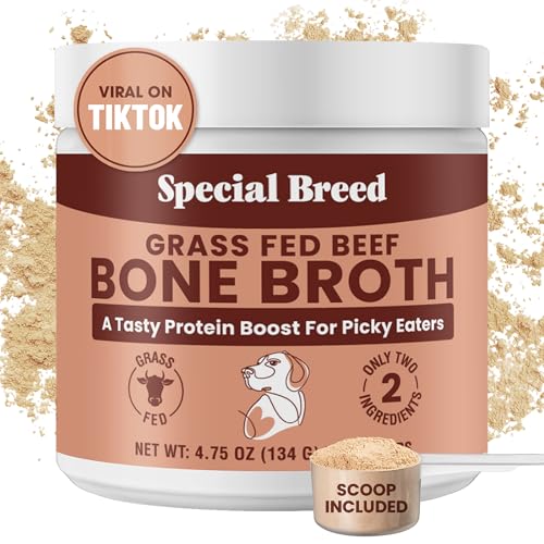 Bone Broth Powder for Dogs and Cats - Dog and Cat Food Topper, Grass Fed Beef Broth Supplement, 4.75 oz