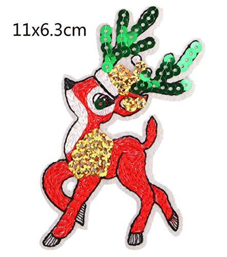 Patch Brodé Cerf de Noël à Paillettes, Accessoire Décoratif de Haute Qualité