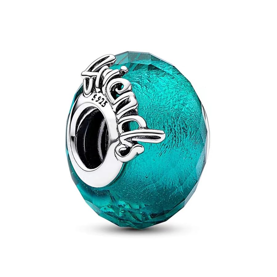 925 Sterling Silver, Sparkling Pavé, Blue Snowflake,Galaxy Blue Murano Charm Fit for Pandora Bracelets, Holiday Jewelry Gift for Women