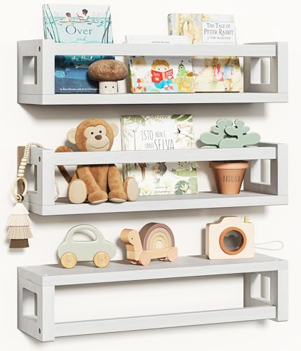 Image of TidyCorner Upgraded Thick Floating Shelves, Solid Wood Bookshelf for Wall, Floating Book Shelves Use as Wall Shelves for Bedroom, Kids Room, Nursery, Books, Spice Rack & Decor - White