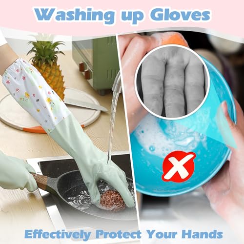 3 Pares de Guantes Limpieza de Goma, SHAIDOJIO Antideslizantes Guantes Cocina de Goma con Forro-46cm, Largos Impermeables Guantes de Cocina para Lavavajillas para El Hogar Baño Lavandería-3 Colores - imagen 4