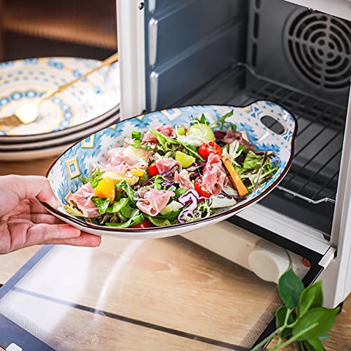 Miiibooo Ceramic Dinner Plates Set Of 4, Oval 10 Inch Large Porcelain Plates For Serving Steak, Pasta, Dessert, Bohemian Colorful Plate For Kitchen, Restaurant, Wedding, Dishwasher & Microwave Safe #TOP3