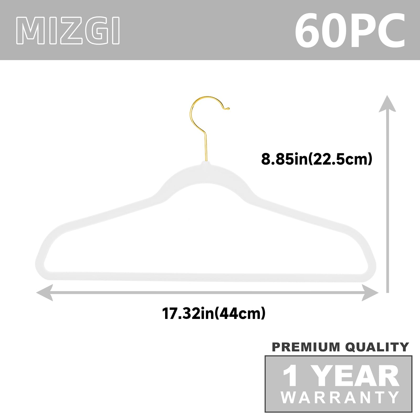 MIZGI Premium White Velvet Hangers, 60 Pack, Anti-Slip, Lightweight, Space Saving, Suitable for Coats, Shirts, Sweaters, Dresses, Pants, and More