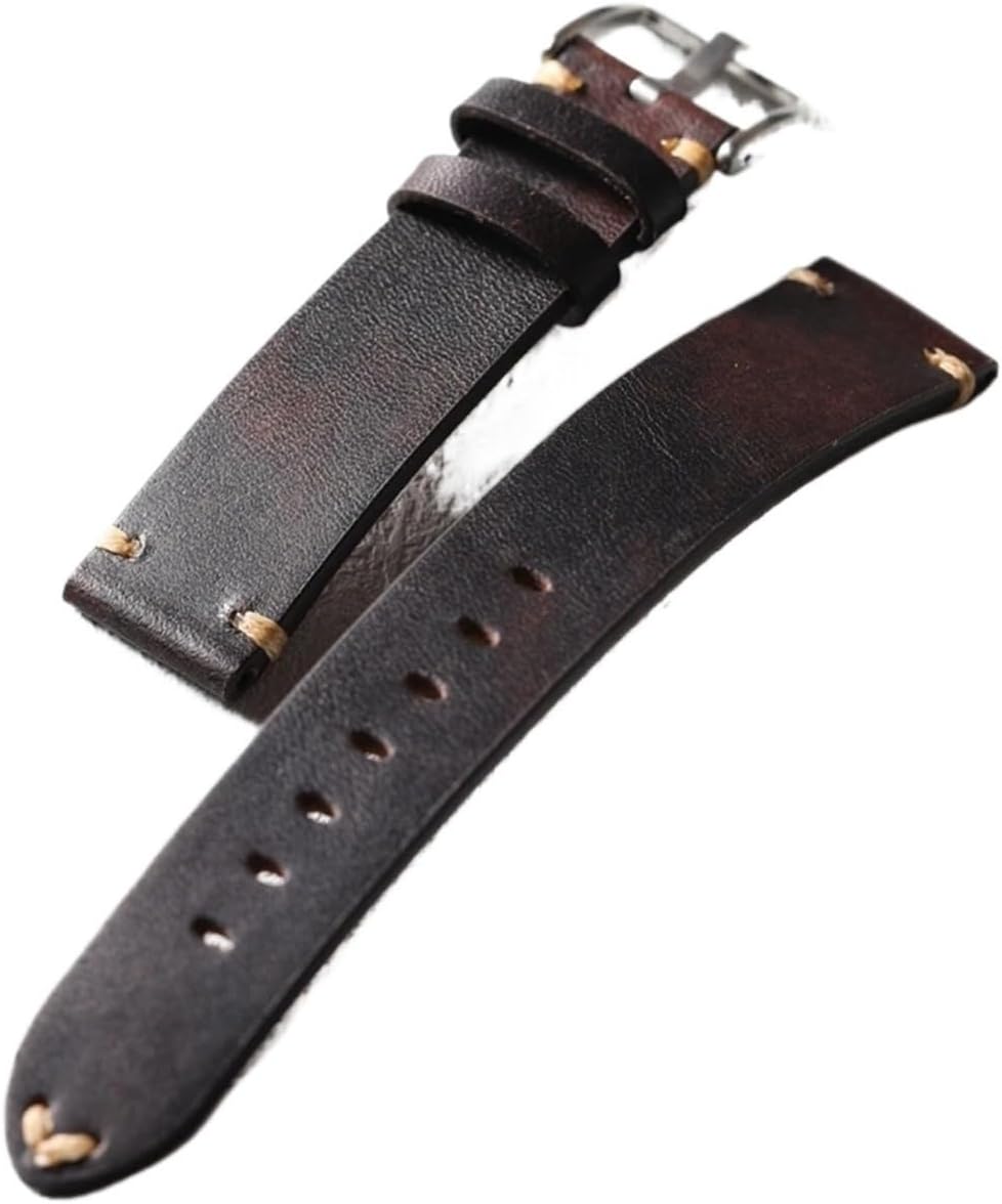 yingyingjia Handmade Italian Top Layer Cowhide Watchband 18MM 19MM 20MM 21MM 22MM,Vintage Distressed Leather Strap, Magic Style