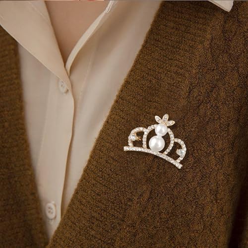 Image of YUNXI King Queen Royal Crown Brooch For Women Men Fashion Gold Silver Rhinestones Crystal Brooches Pin Wedding Party Banquet Birthday