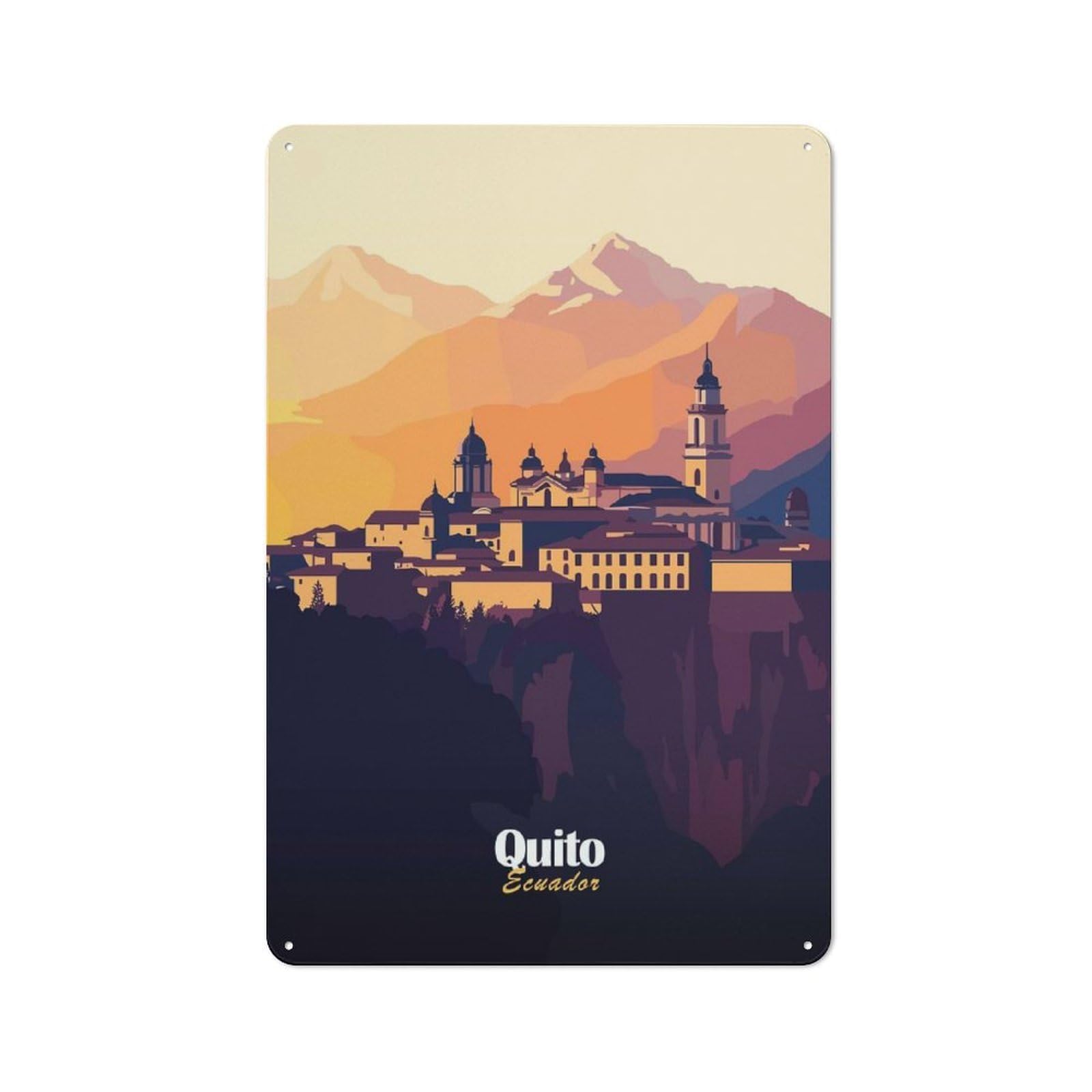 Junmoney Style-1 Quito Cityscape Classic Metal Wall Decor 30X20cm, Tin Sign For Bar, Kitchen, Garage Or Games Room