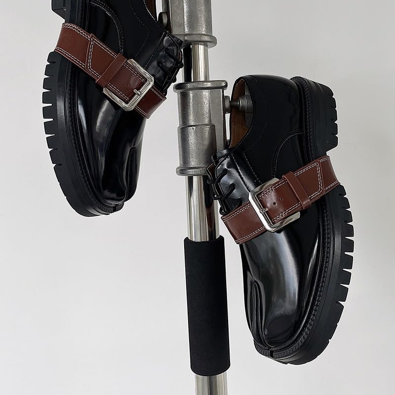 ZQW Tabi Shoes for Women Men Patent Leather British Loafers Buckle Lace-Up Slip-On Split-Toe Shoes for Fashion Streetwear3