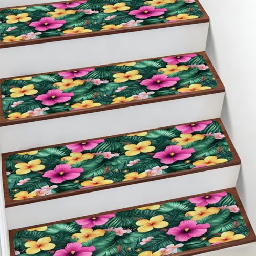 Alfombra para escaleras de interior para ancianos y niños tapete Mexpekil hibisco de 7.8x30 pulgadas 2