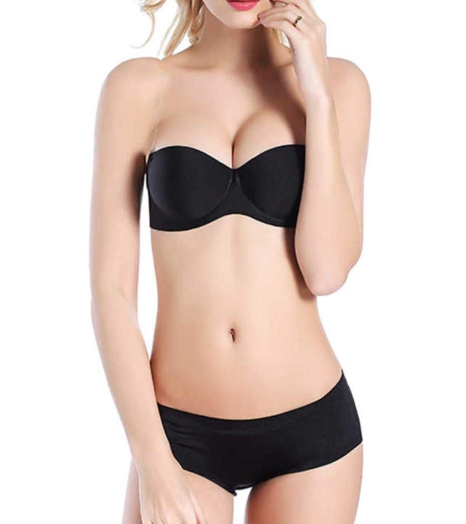 Women Lightly Padded Seamless Underwired Pushup Bra with Transparent Strap and Matching Colour Panty Lingerie Set-image-5
