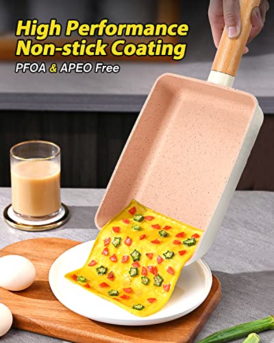 Bundlepro Japanese Omelette Pan, Non Stick Tamagoyaki Eggs Frying Pan, Square Granite Cookware Set, 7.1''Small Induction Skillet With Silicone Spatulas For Breakfast #TOP4