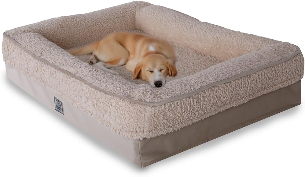Memory Foam Dog Bed for Extra Large Dogs. Waterproof Dog Sofa Bed Extra Large, Supportive Foam Pet Couch Bed with Removable Washable Cover with Waterproof Cover and Non Skid Bottom, Beige