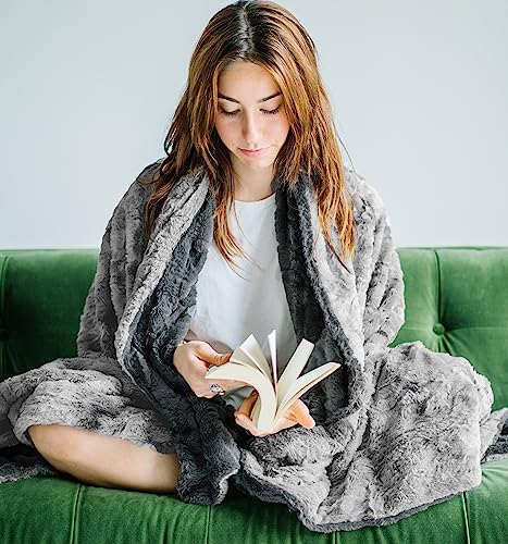 Wolf Creek Blanket Double Soft Luxurious Indulgent Faux Fur Throws - Softest Cozy Reversible Thow Blankets For Sofa, Couch Or Bed. (Marbled Gray 65X50) #TOP1