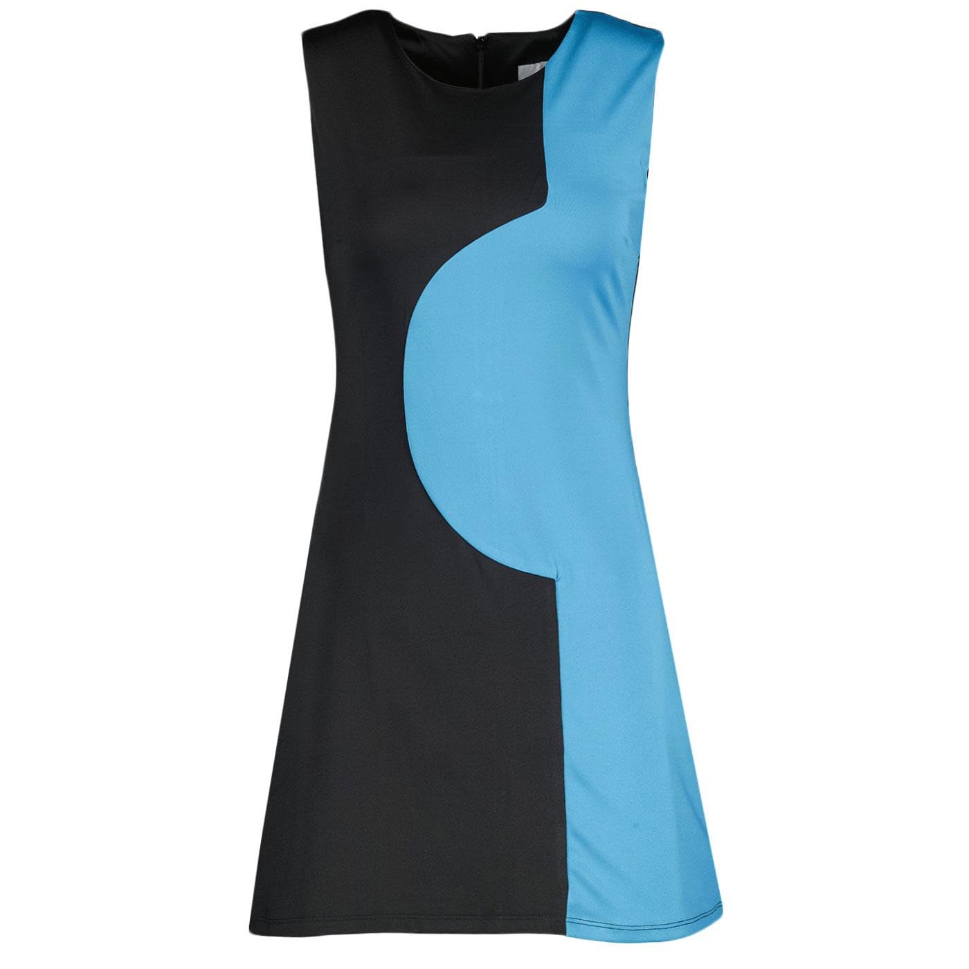Madcap England Women's Retro Mod Vintage 60s 1960s Sixties Style Abstract Geometric Jersey Mini Dress Golightly MC379 (UK, Numeric, 14, Regular, Regular, Black/Cyan)
