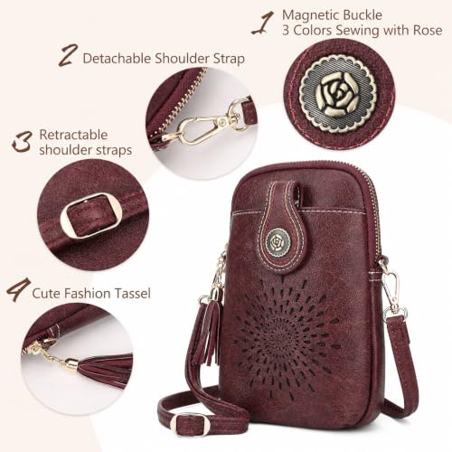 Image of APHISON Small Crossbody Bags for Women, Lightweight Vegan Leather Cell Phone Purse, Cute Purses with Tassels