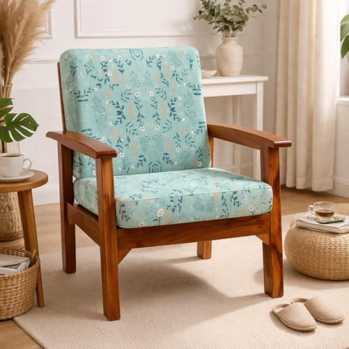 Image of STITCHNEST 'Contour Fit Series' Stretchable Printed Wooden Sofa Cover (Pack of 2) - Elastic Wooden Chair Cover | Wooden Sofa Seat Cover | Size - 20-21 x 20-21 x 3-5 in