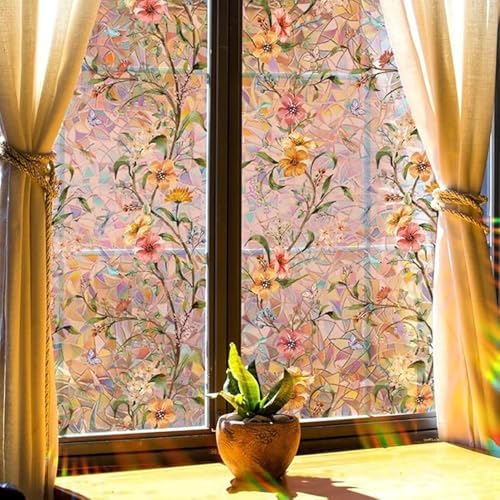 sanderala Stained Glass Window Privacy Film,Double-Side Non Adhesive Static Clings Decorative,Sun Blocking and Heat Control for for Home Anti UV 23.6