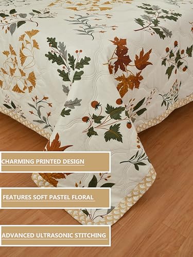 Image of IVAZA Luxury Ultrasonic Punch AC Comforter Blanket - Quilted Microfiber Floral Pattern, Lightweight Breathable All‑Season Blanket for Bedroom, Travel (Singled Bed,228x152 CM) (Warm Cream)