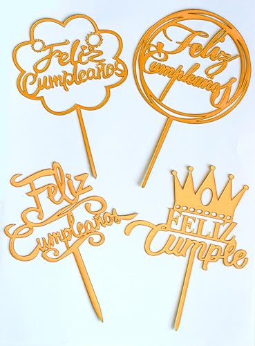 Topper Tarta Feliz Cumpleaños Español Decoración Tartas Acrílico