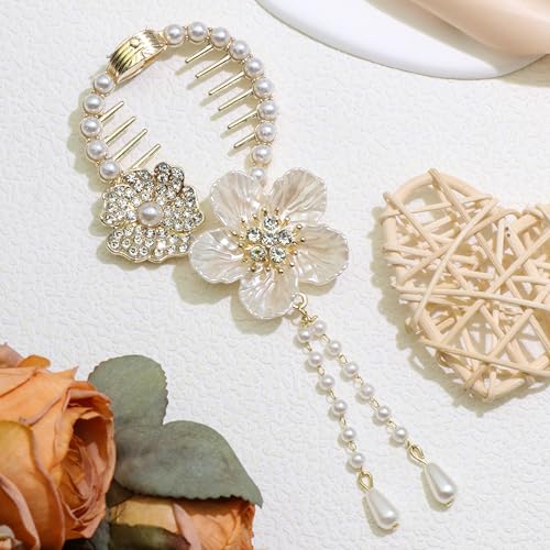Pinzas para el cabello decorativas de metal con borla de perlas y pedrería AOREAS miniatura 3