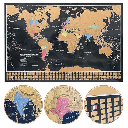 Mapa de viaje Scratch The World - Colores vibrantes - Con panel de banderas del mundo - XL - 84 x 59 cm - Maps International - 60 años + de fabricación de mapas