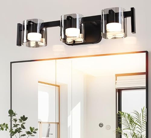 MantoLite 3-Light Black LED Bathroom Vanity Light with Glass Shades