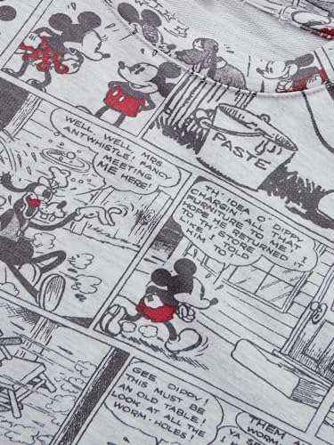 Image of The Souled Store Official Mickey Mouse: Comic Pattern Women and Girls Short Sleeve Round Neck Grey All Over Print Oversized Fit Cropped T-Shirts