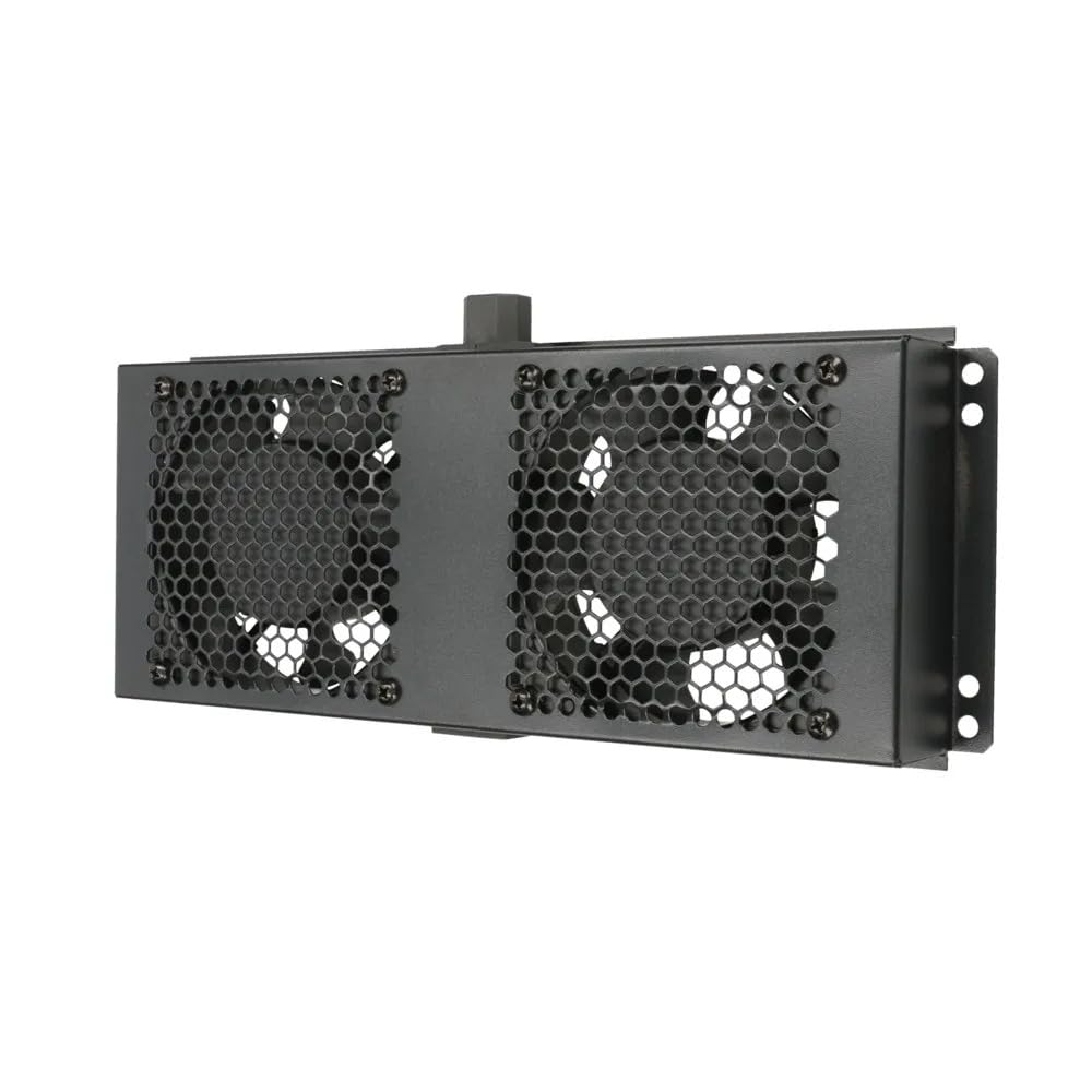 Extralink Unidad de enfriamiento con cable para termostato, 19", 2 ventiladores, para armarios rack, panel de ventilacion, 220V, Negro, ventilador