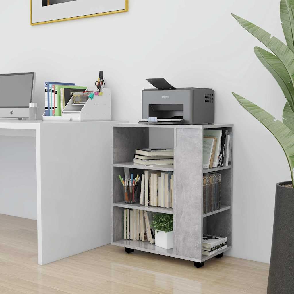 Armadio a rotelle grigio cemento, 60 x 35 x 75 cm, in legno con ruote, mobile e versatile come armadietto portaoggetti, credenza, comò per ufficio, officina, casa, corridoio, garage, cantina