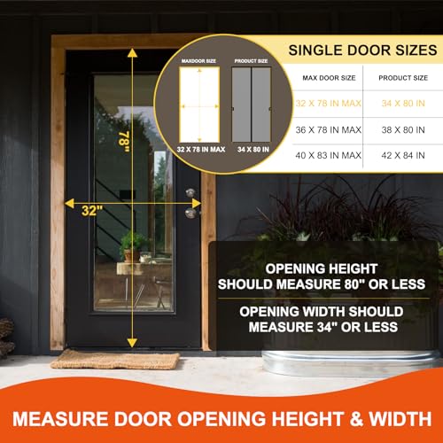 Fiberglass Magnetic Screen Door Fit Door Size 32 x 78 in- Heavy Duty Fiberglass Screen Door Mesh for Interior Door, Patio and Sliding Doors - Door Screen Magnetic Closure Let Fresh Air in
