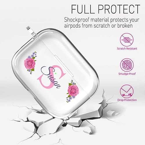 Miniatura 10 de Funda transparente para Airpods con nombre y inicial para Apple AirPod Pro y 3 generación, delgada, a prueba de golpes, transparente (flores azul
