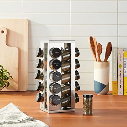 Kamenstein 20 Jar Heritage Revolving Countertop Spice Rack Organizer with Spices Included, FREE Spice Refills for 5 years, Brushed Stainless Steel with Black Caps by Kamenstein - Image 2