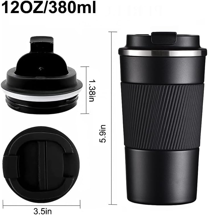 Miniatura 8 de Taza de café de viaje aislada (12 onzas), vaso de café de acero inoxidable con tapa sellada abatible a prueba de derrames, reutilizable, para