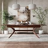 Furniture of America Nazaen IV 102' Mid-Century Modern Solid Wood Live Edge Extendable Dining Table with Steel Support, Walnut Finish, Seats 6–8