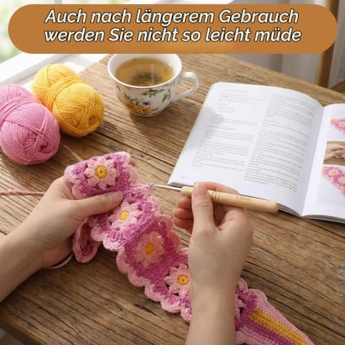 TIESOME Ergonomische Häkelnadeln Set Holz 9 Stück (20-60mm) – Bild 7