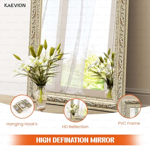 Image of Gold Full-Length Mirror, 5.25 ft Ornate Vintage Framed Wall Mirror with 5mm HD Shatterproof Glass, 3-Way Hanging or Leaning Large Body Dressing Mirror for Bedroom, Living Room