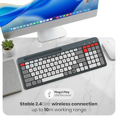 Image of LAPCARE Readmii 2.4GHz Wireless & Bluetooth 5.1 Rechargeable Keyboard with AI Assistant Key, Type-C Charging, Multi-Device Connection (2 Devices), Full Size with Numpad, 10m Range (Multicolor)