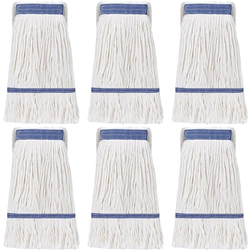 Image of Eccliy 3 Pack Commercial Mop Heads Replacement Heavy Duty 18 oz Loop End Cotton String Wet Mop Refills Washable Absorbent Reusable for Industrial Home Tile Wood Concrete Floor (White,Blue)