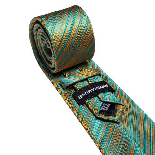 Image of Barry.Wang Silk Men Ties Formal Stripes Necktie and Tie Clip for Wedding Party Business Fashion Classic