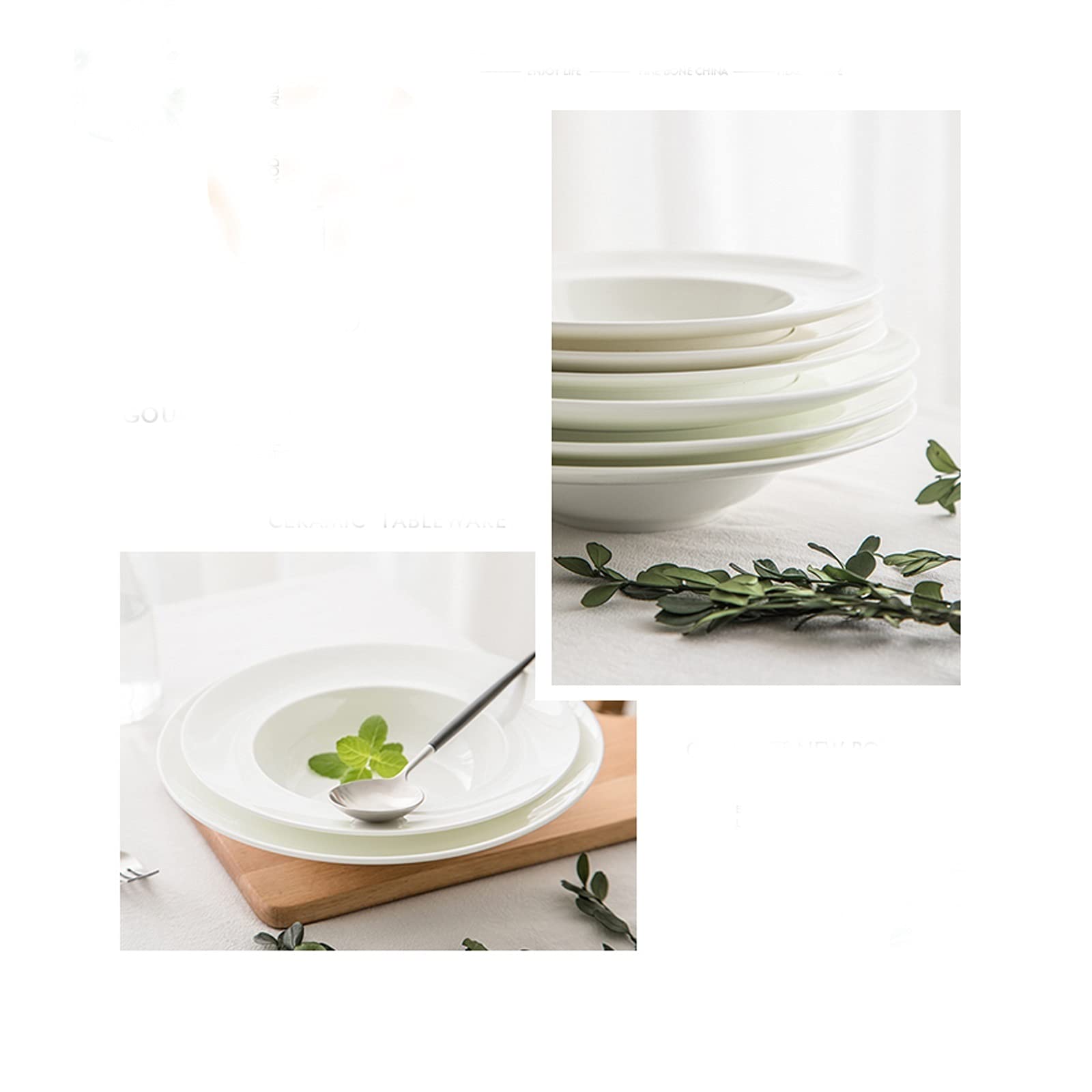 Set di Piatti da Cucina in Ceramica Bianca, Piatto E Ciotola, Piatto da Dessert per Frutta, Elegante Piatto da Portata Adatto per Insalata di Pasta, Palline di Riso Glut,White