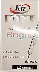 Caneta Gel KIT Bright – Cor Branca – Ponta 1,0 mm - Caixa com 12 unidades – Ideal para Detalhes, Lettering e Ilustrações