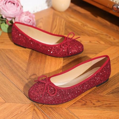 Dear Time Women's Glitter Bowknot Ballet Flats Round Toe Wedding Flats Slip On Ballerina Flats Dress Shoes4